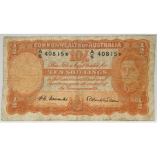 AUSTRALIA 1952 . TEN 10  SHILLINGS BANKNOTE . COOMBS/WILSON . STAR NOTE